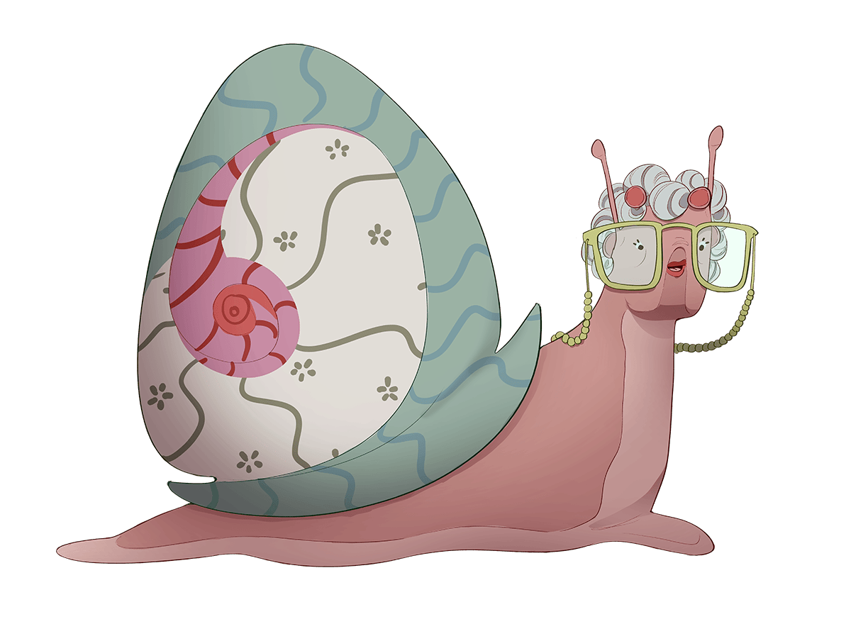 Ilustration der Schnecke aus Lilly & Lotta mit einer Brille